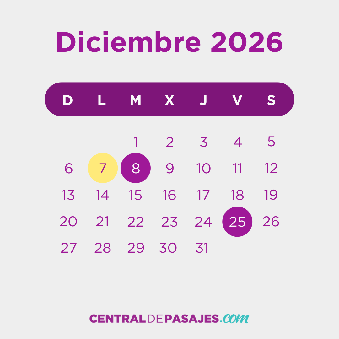 Feriados de Diciembre 2026